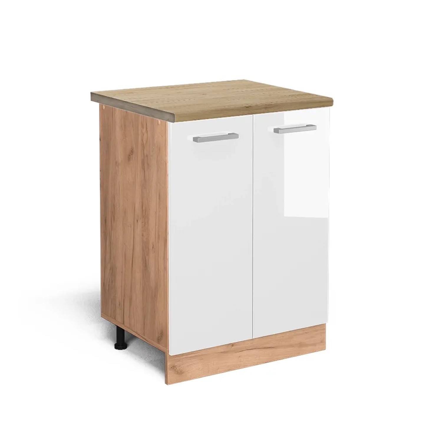 Vicco Küchenunterschrank R-Line Weiß Hochglanz/Goldkraft Eiche 60 cm AP Eiche