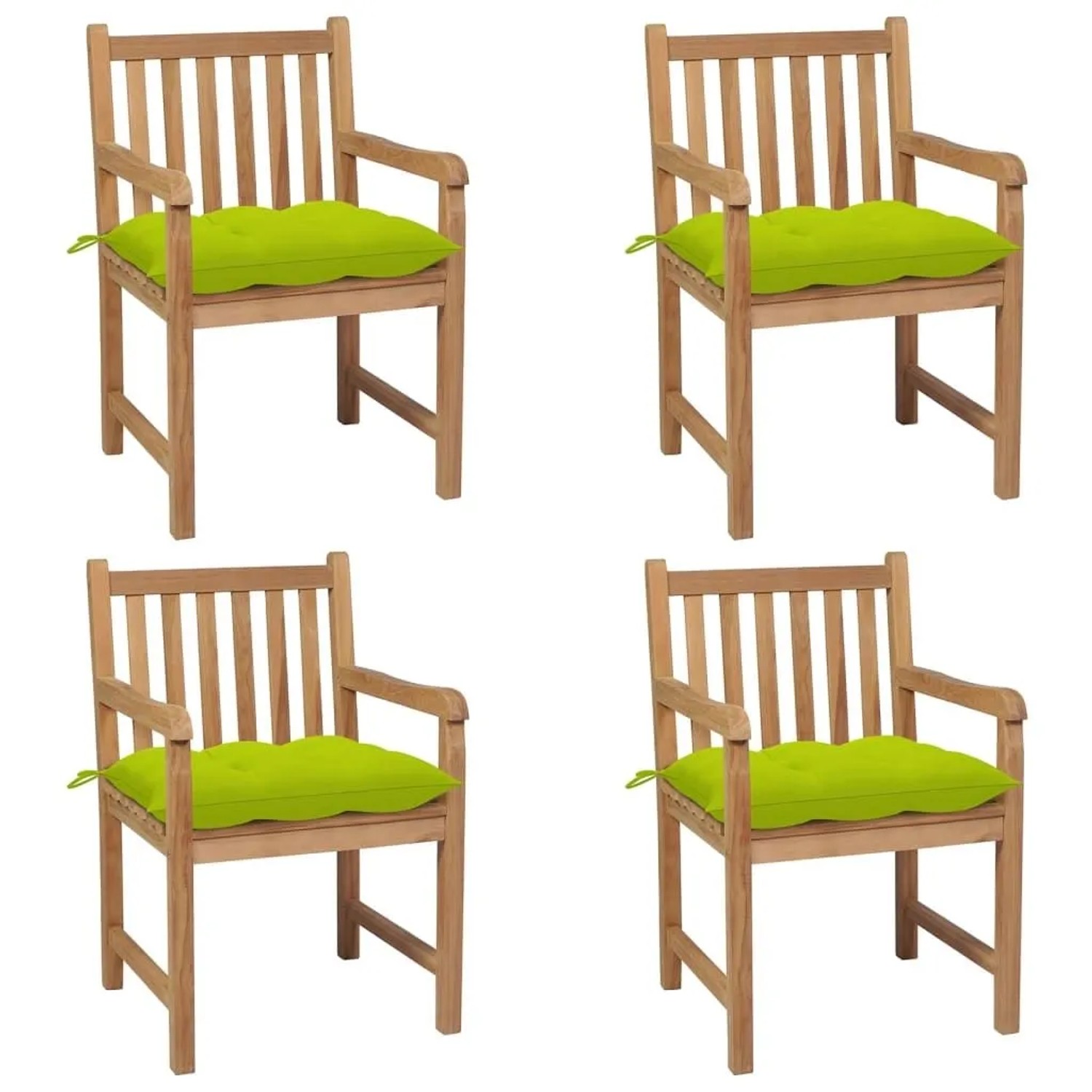 vidaXL Gartenstühle 4 Stk mit Hellgrünen Kissen Massivholz Teak 3073030