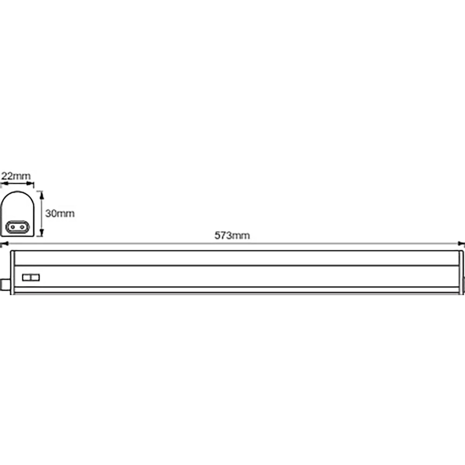 Abbildung der Ledvance LED-Lichtleiste Switch Batten Weiß 900 lm 60 cm mit Maßangaben.