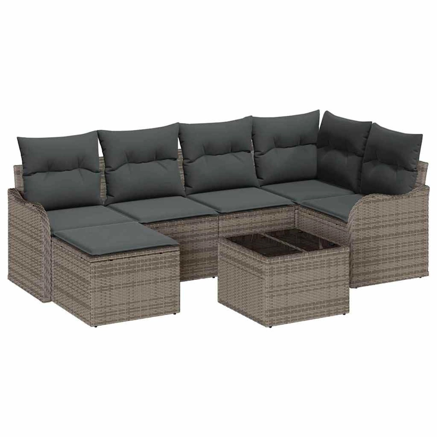 vidaXL Garten-Sofa-Set mit Kissen 7-Tlg Grau Poly Rattan 3345779 günstig online kaufen