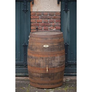 Gebürstete Regentonne aus originalem Whiskyfass (Ø 60 cm) mit Wasserhahn für den Garten.
