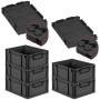 PROREGAL SuperSparSet: 5 schwarze Euroboxen mit Scharnierdeckel, 16 Liter, Griffe geschlossen. Aufbewahrungsboxen.