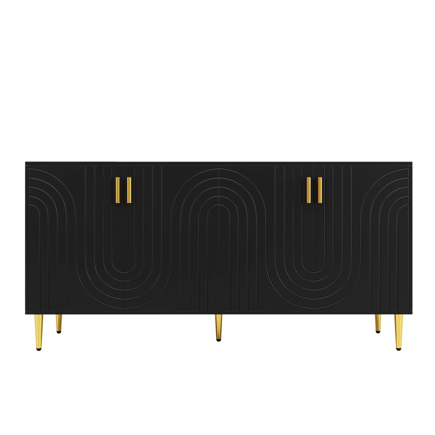 Merax Sideboard 152x40x75 cm Schwarz Wellendesign Goldene Griffe Füße