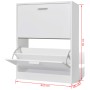 Weißer Schuhschrank aus Holzwerkstoff mit 2 Kippfächern, 63,5x24x81 cm. Praktischer Schuhkipper zur Aufbewahrung.
