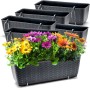 BigDean 6er Set Blumenkästen für Balkon Geländer Rattan Optik Anthrazit Balkonkästen mit Metall Halterungen 49 x 17 x 17 cm inkl