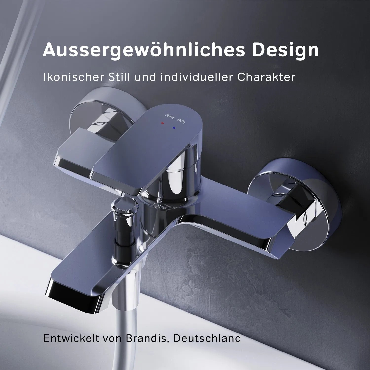 AM.PM Wannenarmatur Flash, Aufputz, Chrom, Einhebelmischer für Badewanne und Brause.