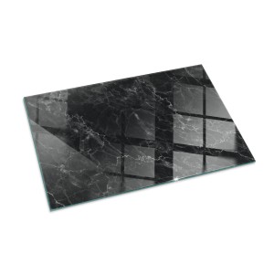 Rechteckige, schwarze Glasbodenplatte mit Marmormuster für Kaminöfen, 100x70 cm.