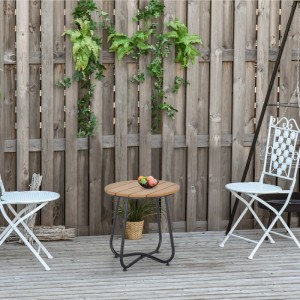 Outsunny Gartentisch mit Lattenrost Design, runder Tisch mit Stahlgestell und verstellbaren Füßen.