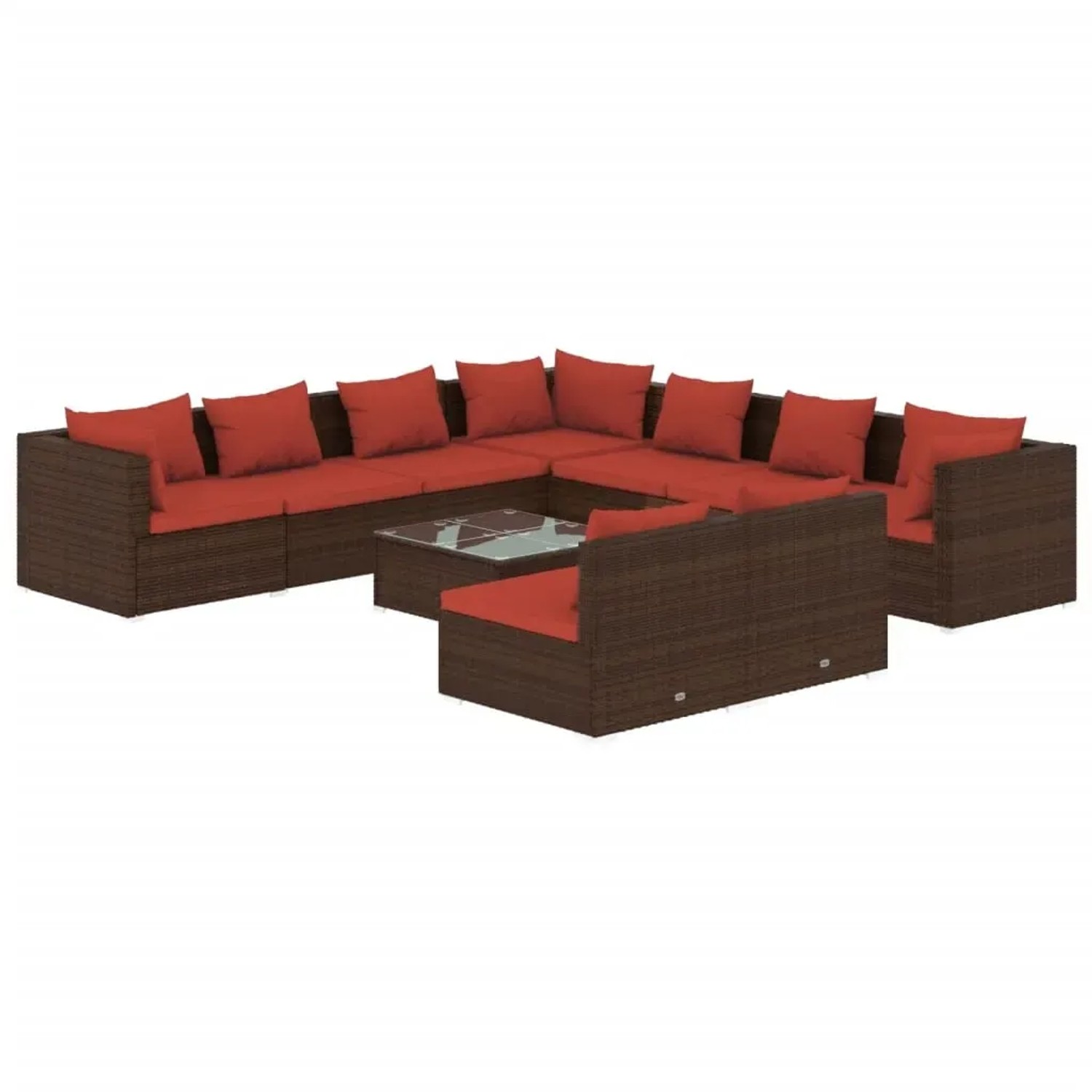 vidaXL 10-Tlg Garten-Lounge-Set mit Kissen Braun Poly Rattan 3102427