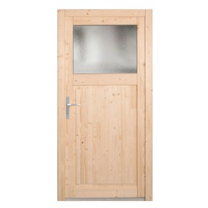 Nebeneingangstür Panto NET 501 aus Holz, Natur, mit Lichtausschnitt und Ornamentglas.