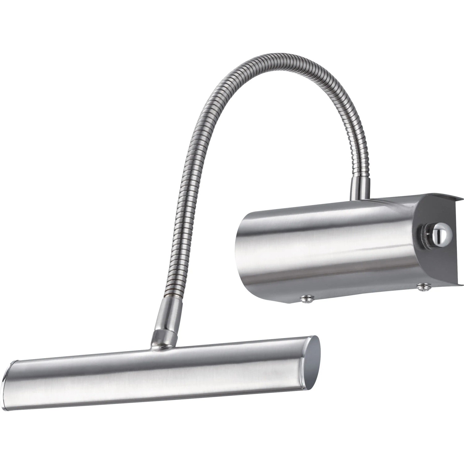 LED-Wandleuchte Curtis in Nickel matt mit Dimmer und Flexarm für flexible Beleuchtung.