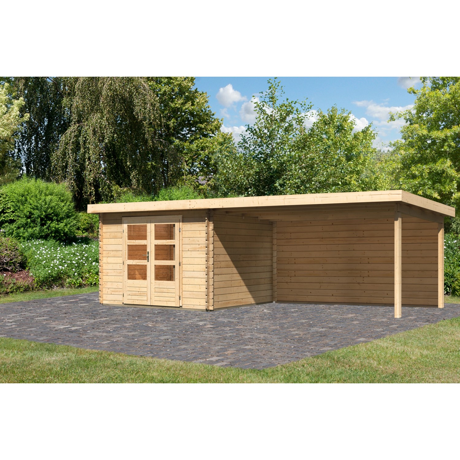 Karibu Holz-Gartenhaus Ängelholm Natur Pultdach Unbehandelt 280 cm x 280 cm günstig online kaufen