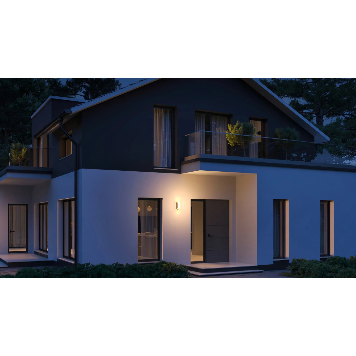 Moderne Steinel Außenleuchte L 30 in Anthrazit an Hauswand. Kompakte Bauform, dezentes Licht.
