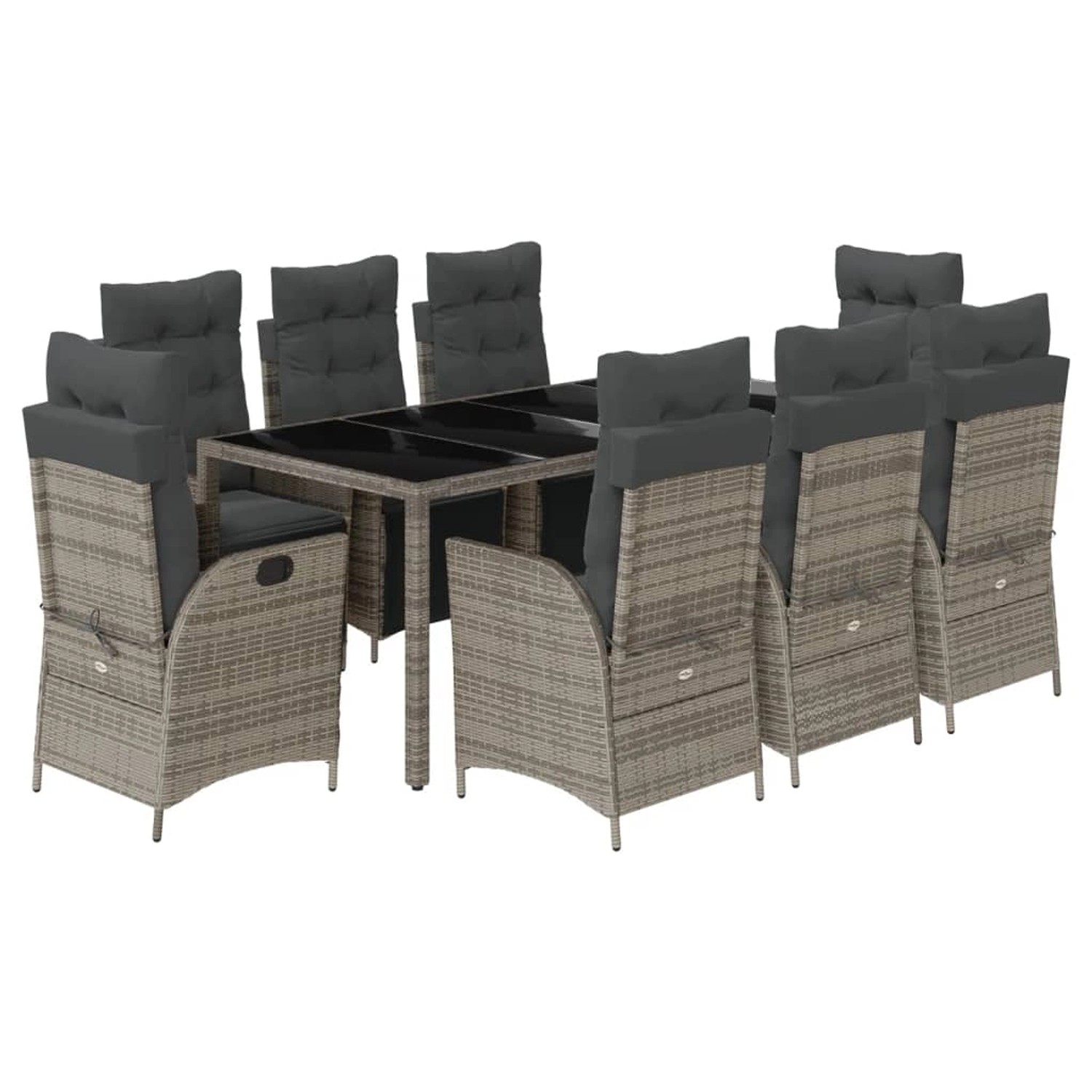 vidaXL 9-Tlg Garten-Essgruppe mit Kissen Grau Poly Rattan 3213331 günstig online kaufen