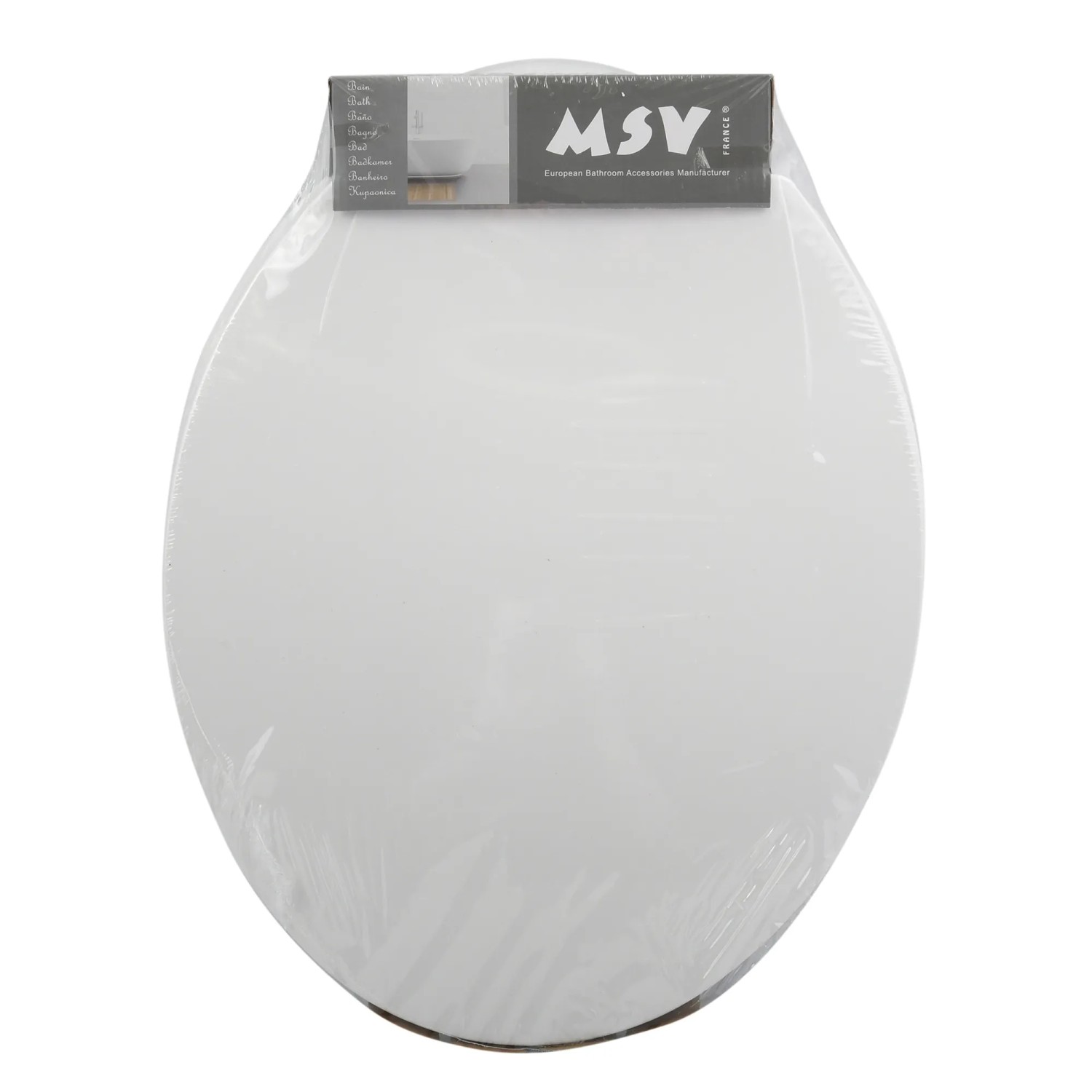 Weißer MSV WC-Sitz aus Polypropylen, verpackt. Pflegeleichter WC Deckel für Standard WCs.