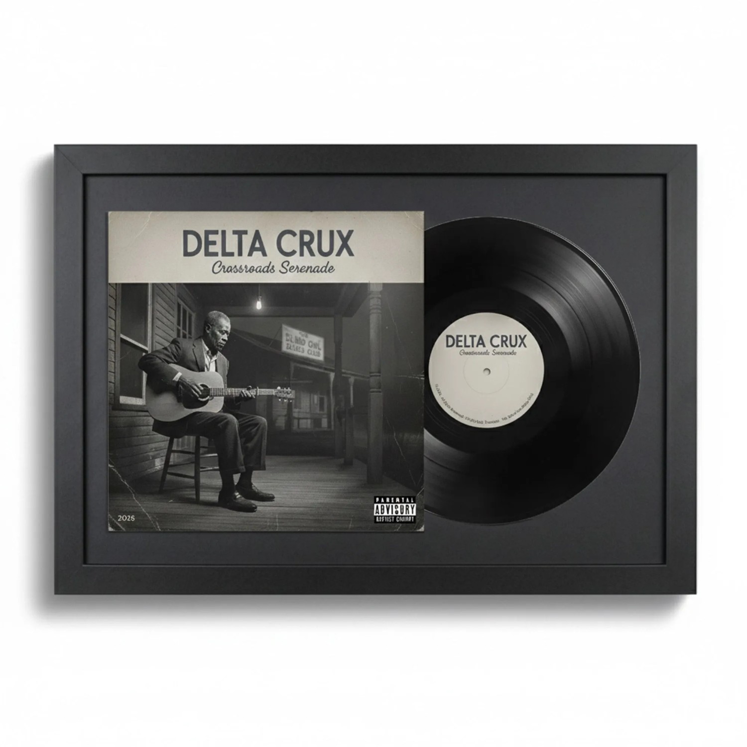 K-Möbel Schallplatten Rahmen Schwarz 40x60cm mit Schwarzem Passepartout für Vinyl & Cover