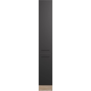 Flex-Well Apotheker-Hochschrank Capri, 30 cm, Schwarz Matt/Eiche, mit Auszügen und Ablagen.