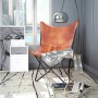 Brauner vidaXL Butterfly-Sessel aus Echtleder. Relaxsessel mit Metallgestell und Tuch.