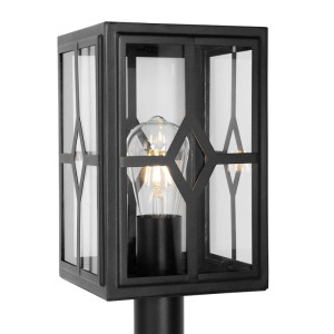 Schwarze QAZQA Dover Stehleuchte für Außen, 100cm hoch, klassisches Design mit Glaseinsätzen.