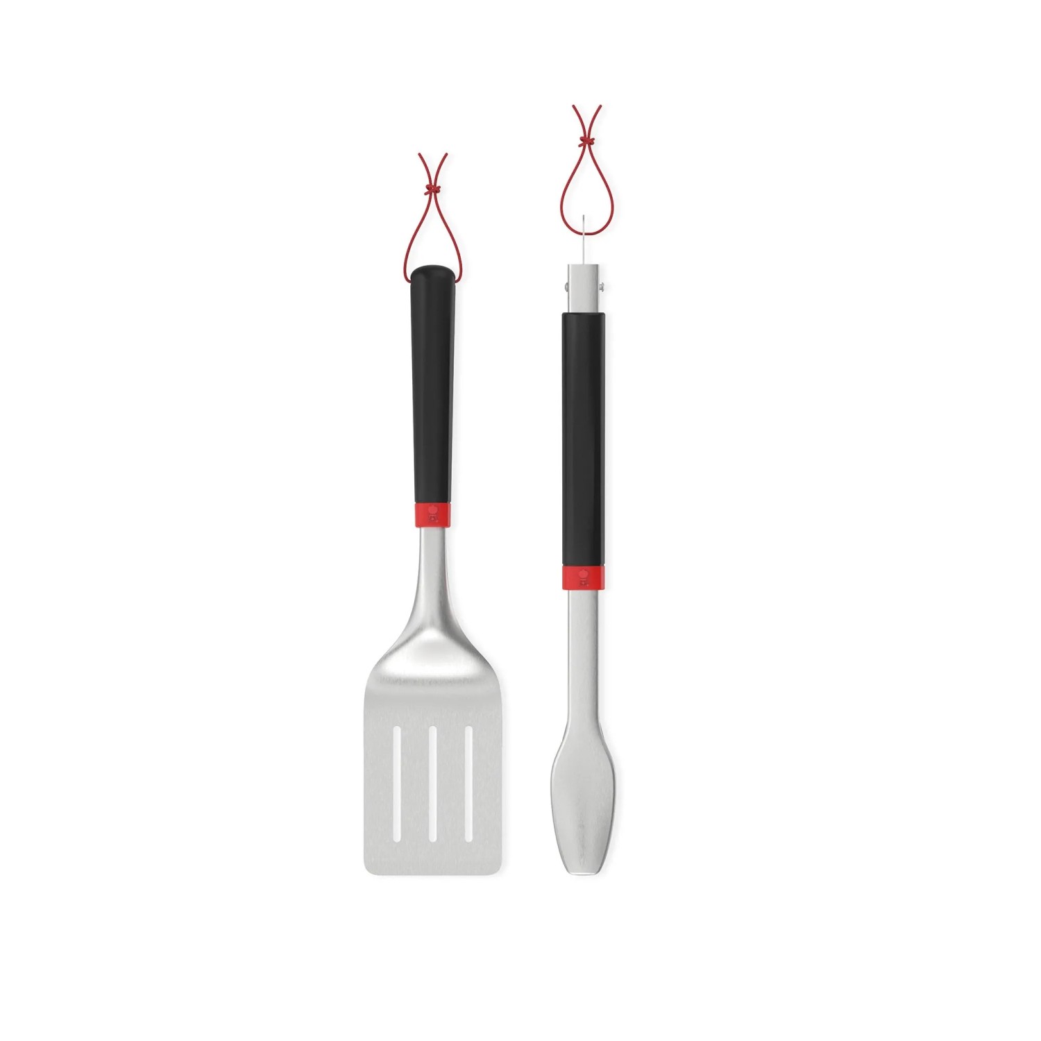 Weber Grillbesteck-Set, 2-teilig: Wender und Zange aus Edelstahl mit schwarzen Griffen.