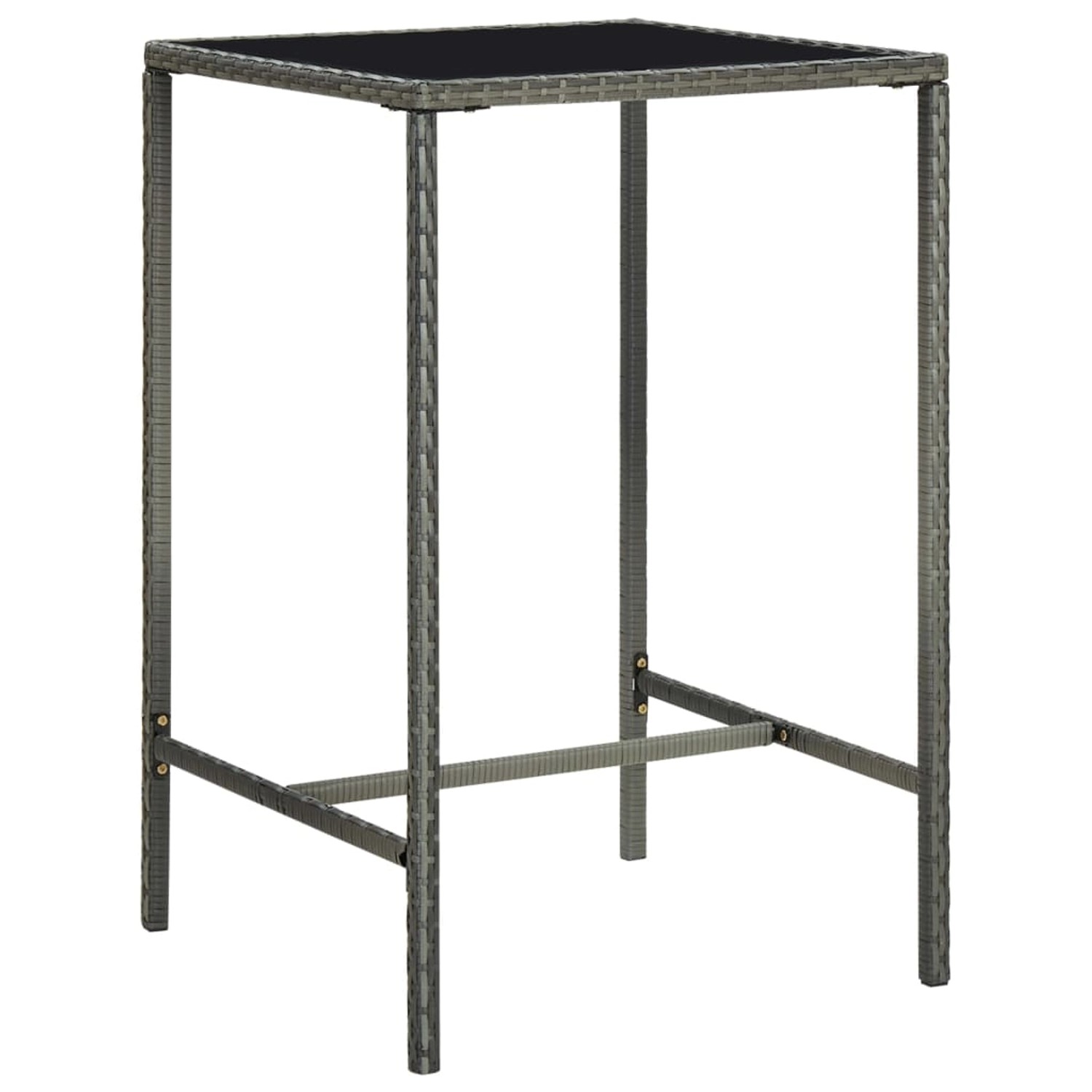 vidaXL Garten-Bartisch Grau 70x70x110 cm Poly Rattan und Glas 313459