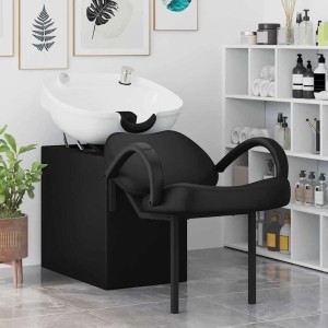 vidaXL Shampoo Stuhl, schwarz-weiß, PVC, Friseurstuhl mit Becken für komfortable Haarwäsche.