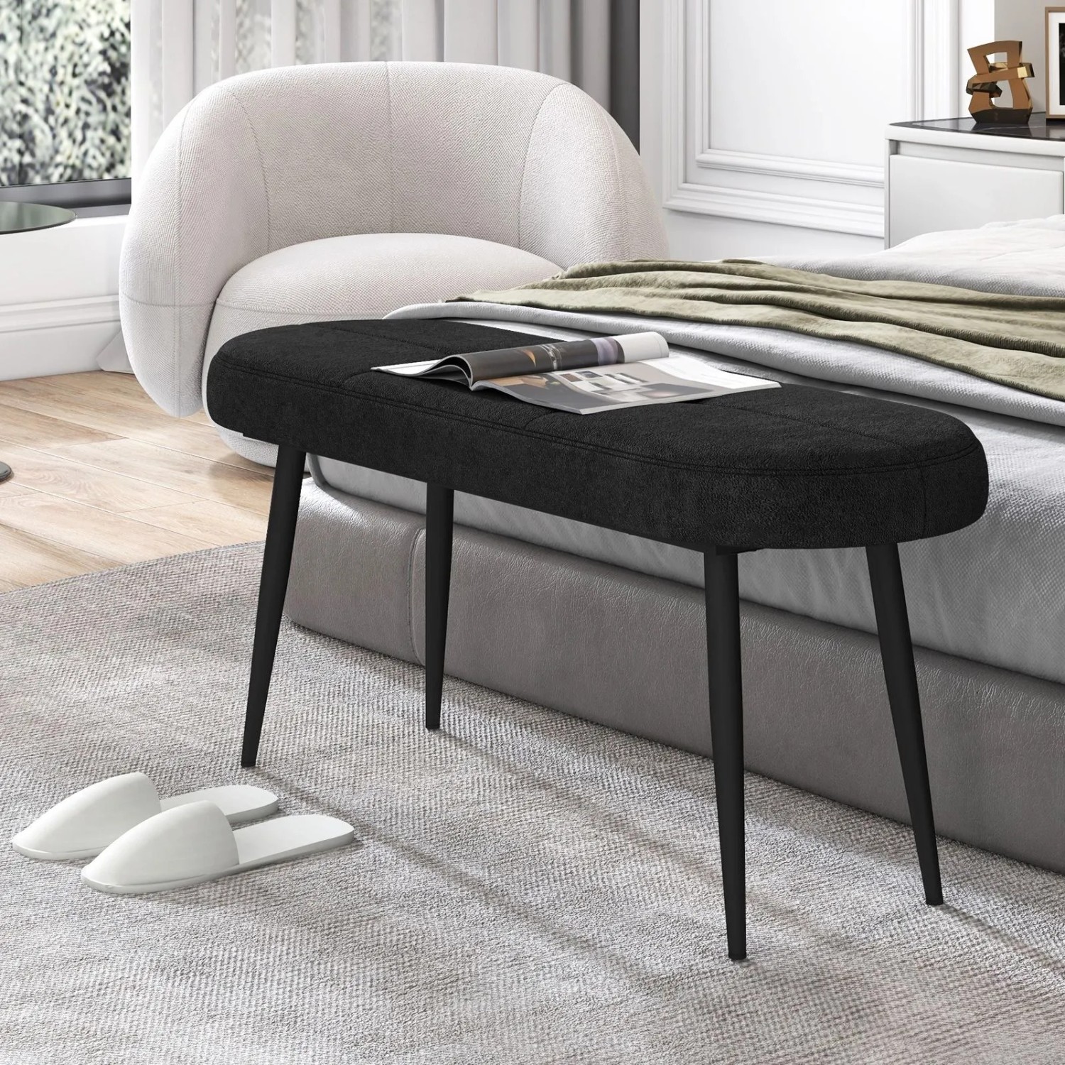 Costway Sitzbank, Polsterbank mit schwarzen Metallbeinen, 113 cm lang, passend zu Schuhschränken und Schuhregalen.