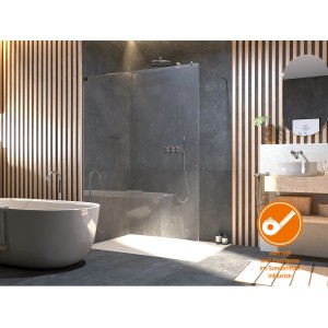 Moderne, rahmenlose Duschabtrennung Brava Walk-In in Chrom, Sondermaßanfertigung.