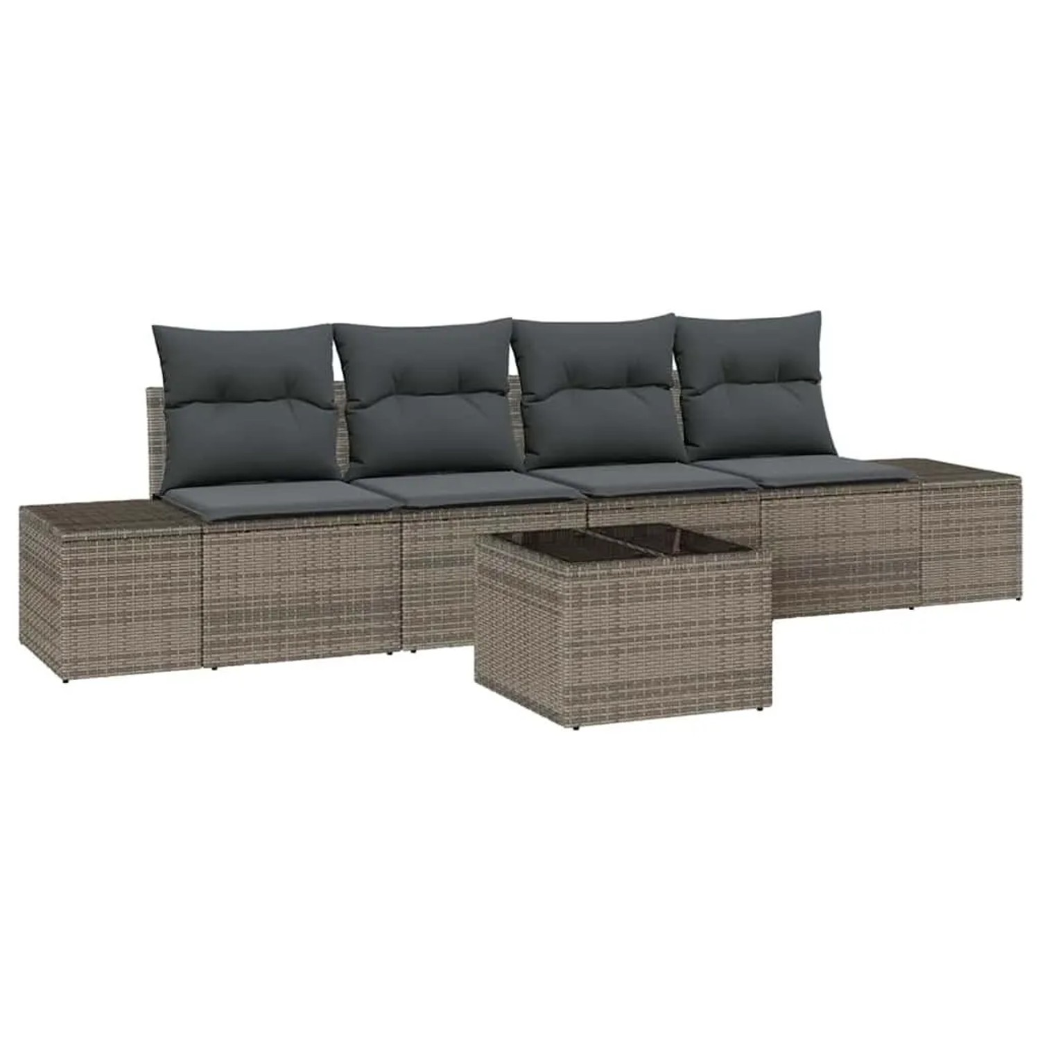 vidaXL Garten-Sofa-Set mit Kissen mit Speicher 5 Tlg Grau Poly-Rattan 3355598