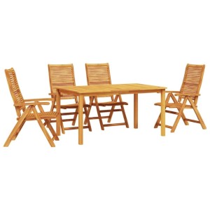 Braune vidaXL Garten Essgruppe aus Akazienholz, 5-teilig mit Tisch und 4 Stühlen.