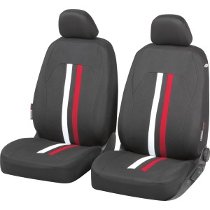 Autositzbezug Set, 8-teilig, schwarz-weiß-rot, für PKW Innenausstattung.