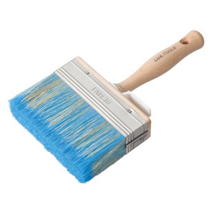 LUX Flächenstreicher Profi Lacke Universal, 120mm Pinsel mit blau-weißen Borsten und Holzgriff.