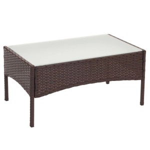Rechteckiger MCW Poly-Rattan Gartentisch Hamar in Braun-meliert mit stabiler Glasplatte. Ideal für Garten & Wohnraum.