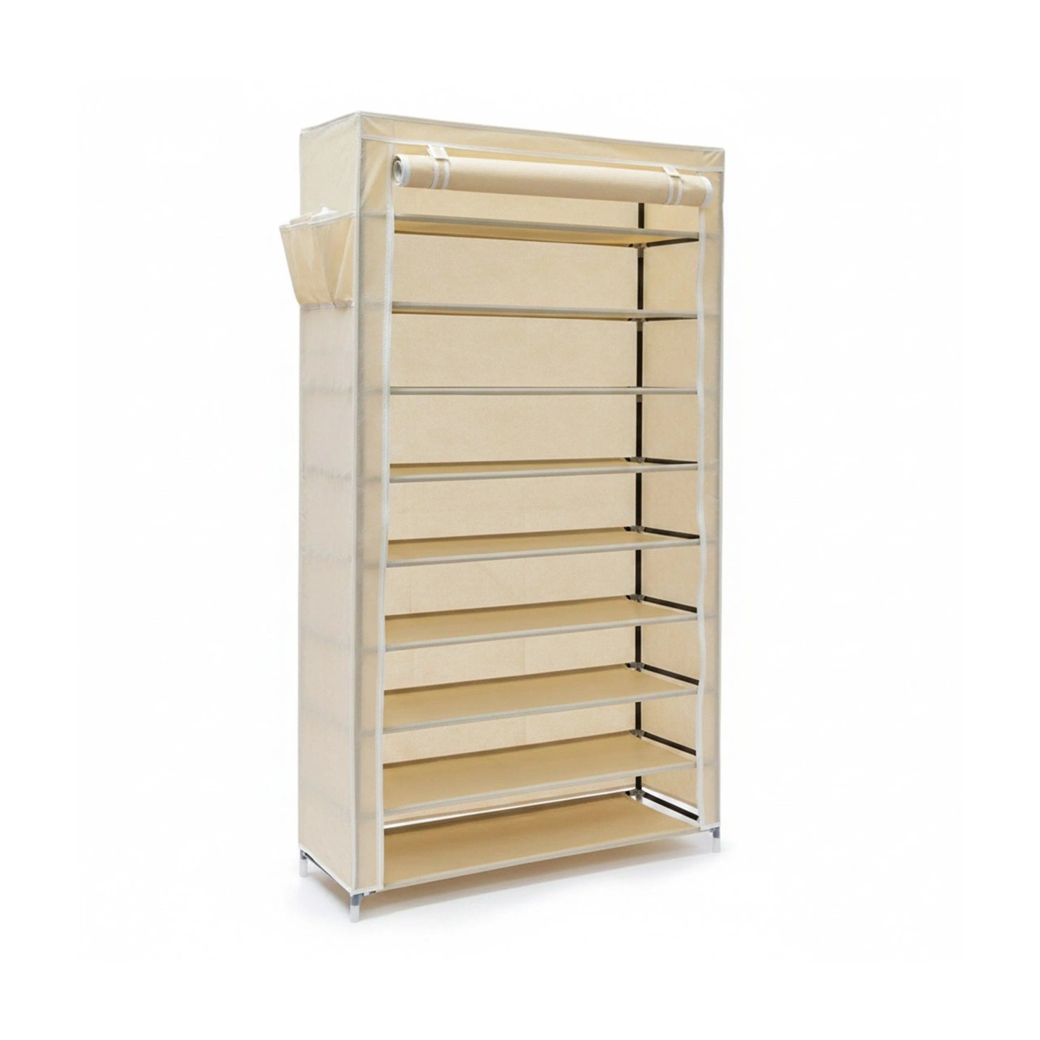 Relaxdays Schuhschrank Valentin Stahlrohr Vlies Beige Staubsicher 161 cm x 88 cm x 30 cm 3 kg