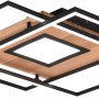 Moderne Trio LED Deckenleuchte Via in Holzoptik und Schwarz matt, quadratisches Design.