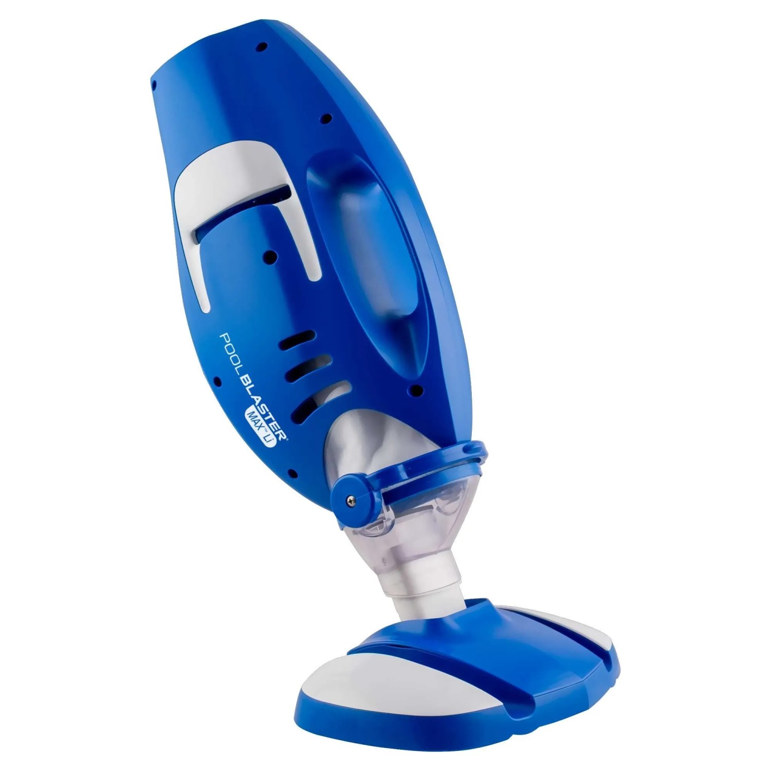 Blauer Pool Blaster Max Gen 2 Akku Poolsauger mit breitem Saugkopf.