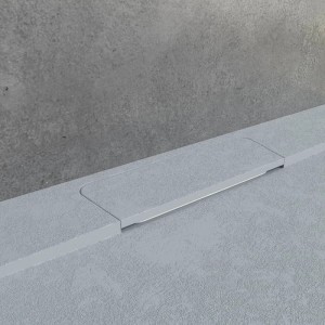 Detailaufnahme: Graue Stano Mineralguss Duschwanne Vortex, extra flach, 80x120 cm.