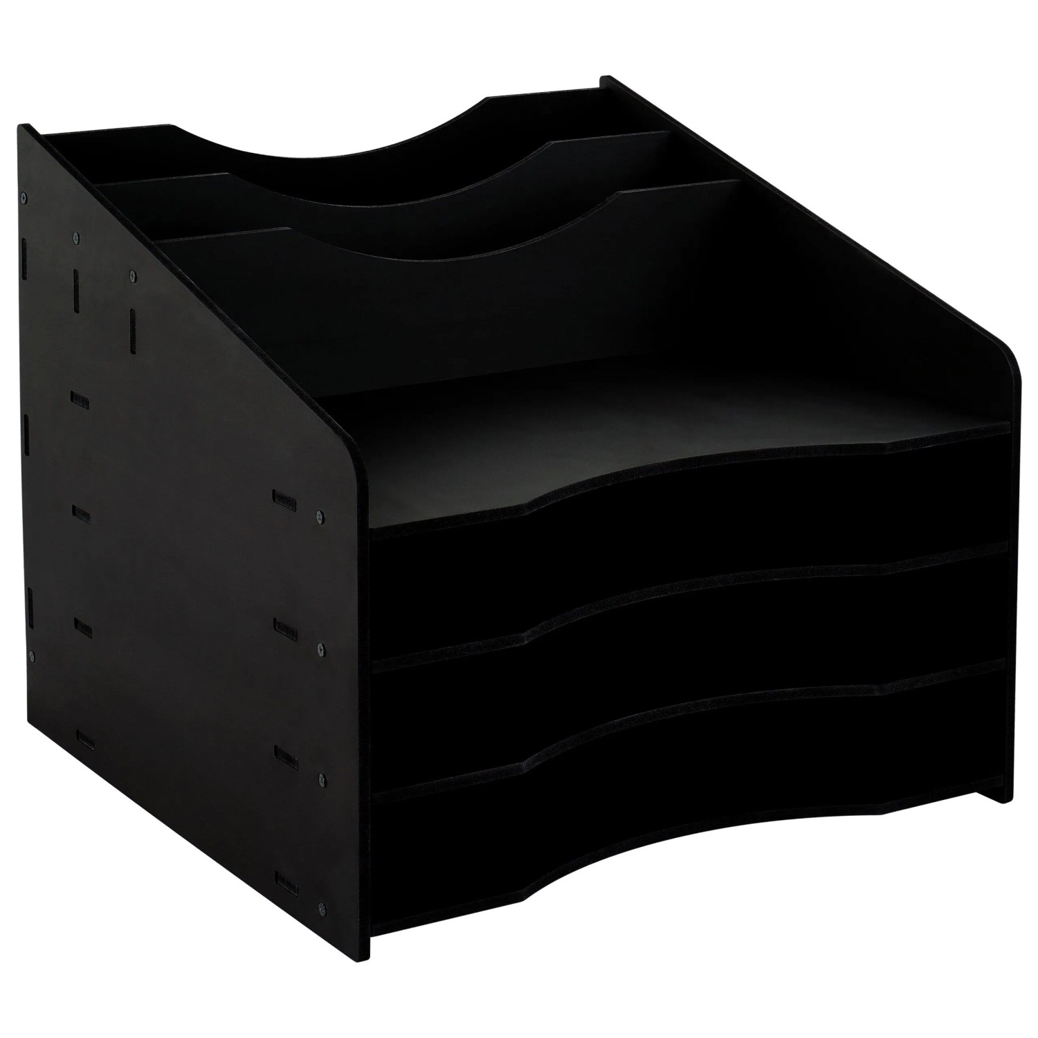 Relaxdays Dokumentenablage MDF Schwarz für A4 4 Fächer Platzsparend