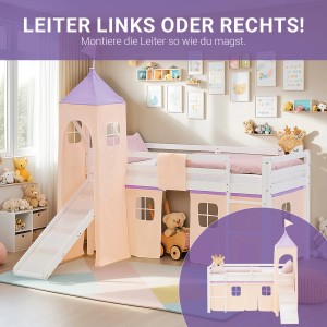 Homestyle4u Kinder Hochbett 90x200 Rutsche Matratze Kinderbett