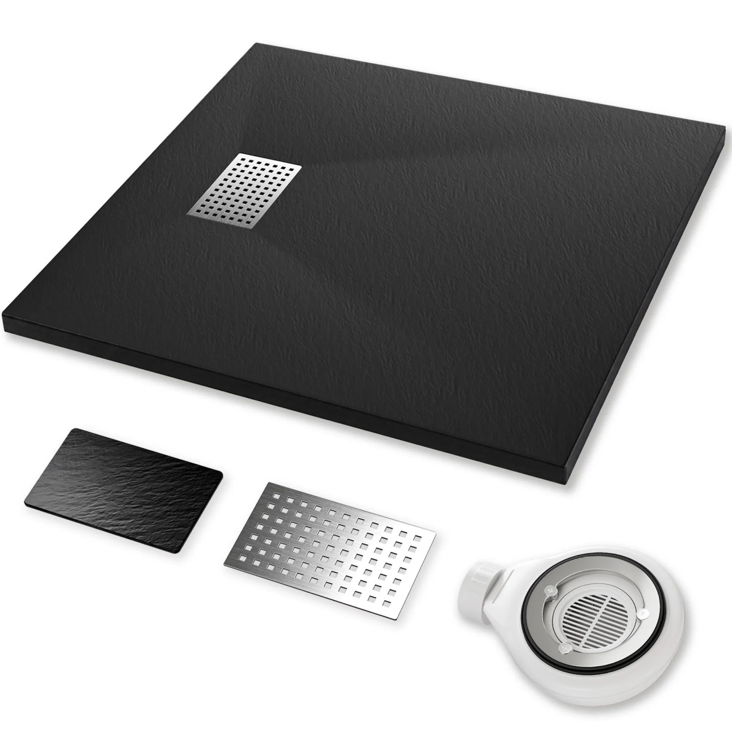 Dalsys Duschwanne 90x90cm mit Siphon Bodengleiche Dusche Schwarz