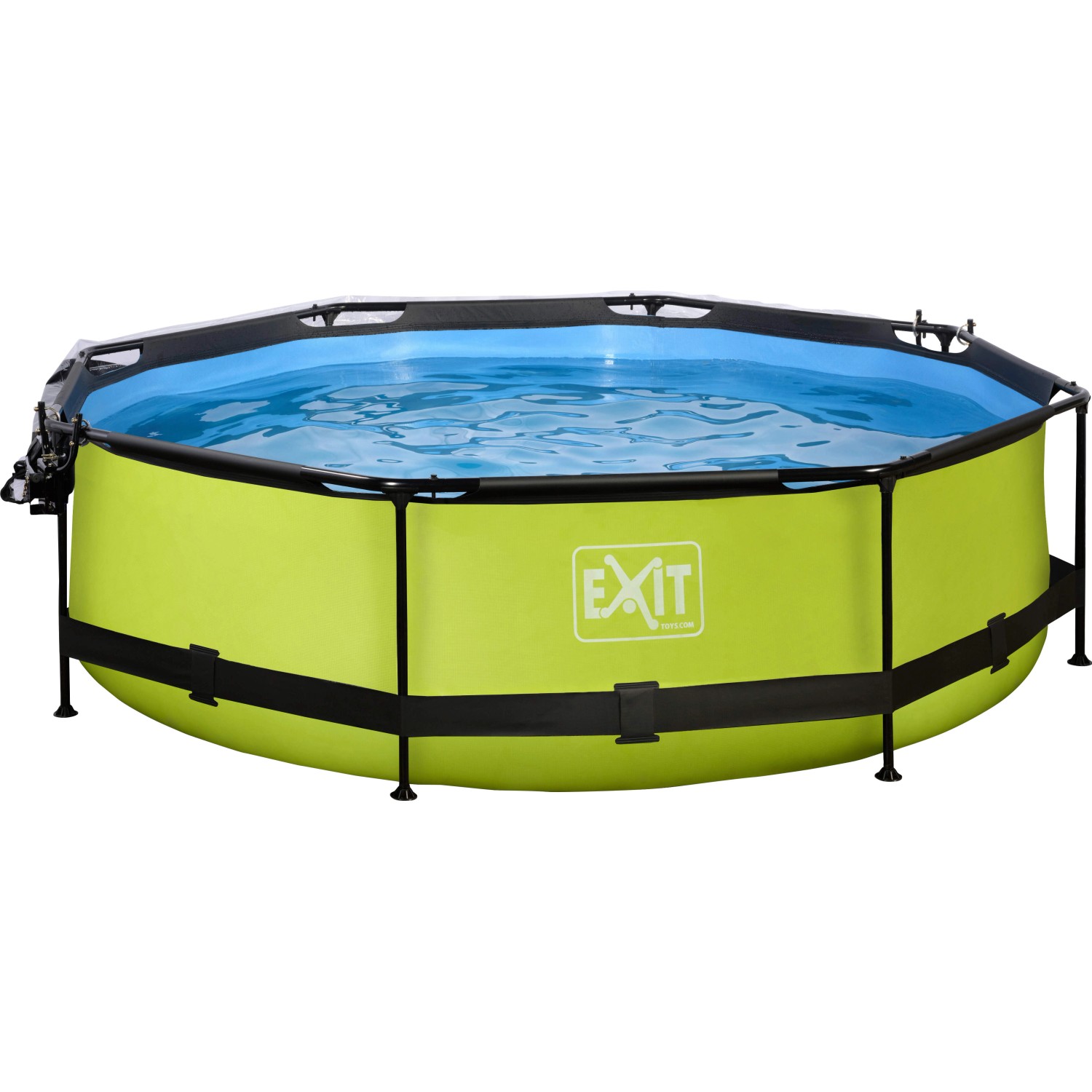 Runder, grüner EXIT Lime Pool ø 300 cm mit Filterpumpe und Abdeckung.