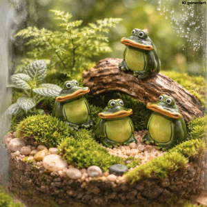 Dekohelden24 4er Set Deko Frösche Breitmaulfrösche Frösche für Garten aus Keramik in Dunkelgrün Größe L B H ca. 4 x 4 x 6 cm