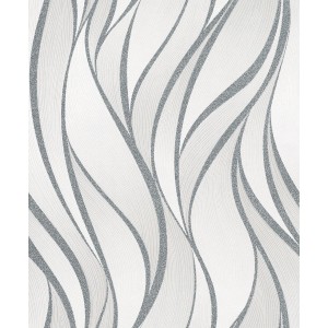 Marburg Vliestapete Hailey mit grafischem Wellenmuster in Weiß und Grau.