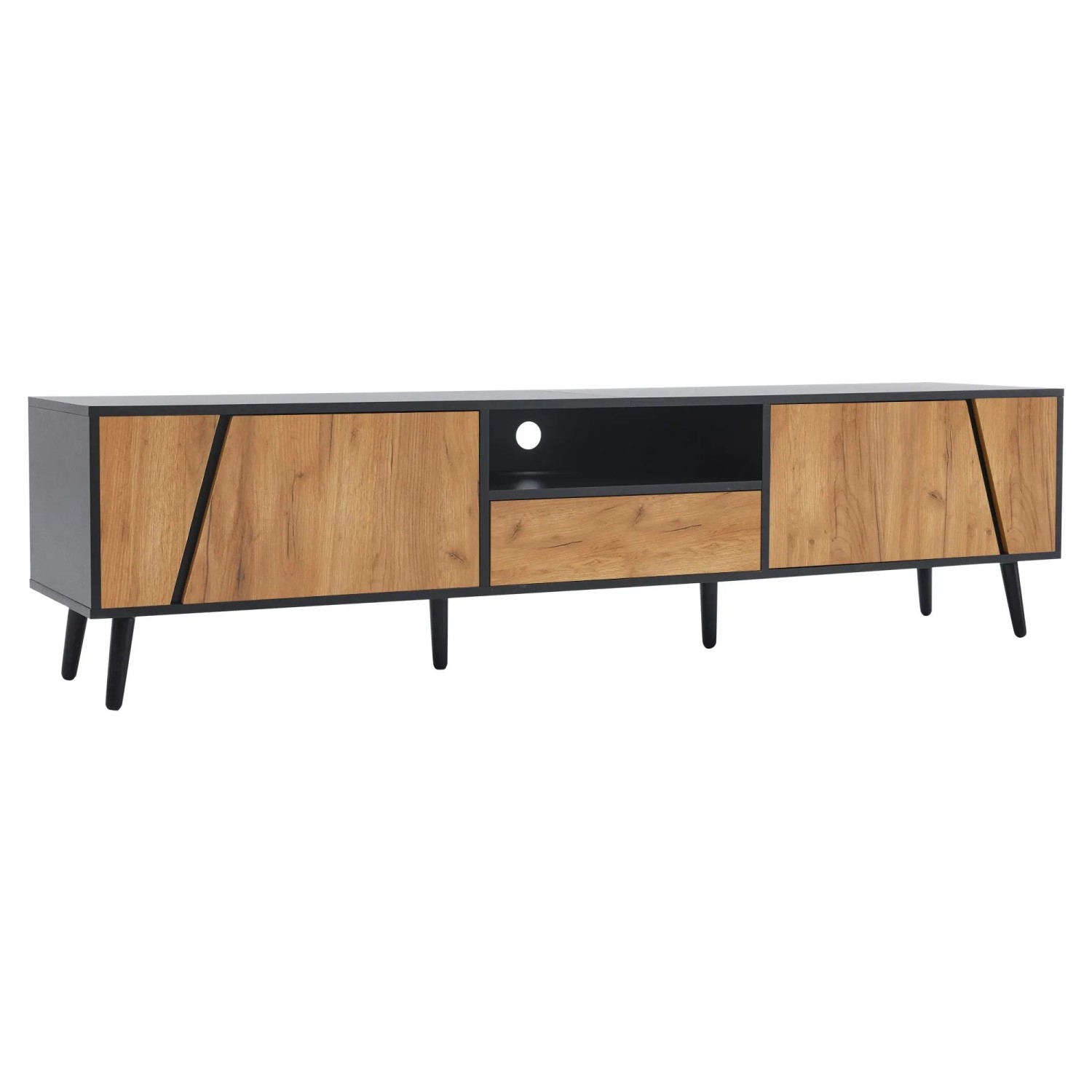 ModernLuxe TV Lowboard mit 1 Schublade 2 Türen Spanplatte Natur Schwarz