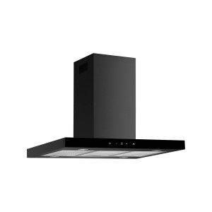 Schwarze Respekta Inselhaube Cara mit Glasfront, 65x89,5x60 cm. Wandhaube mit Touch Control.