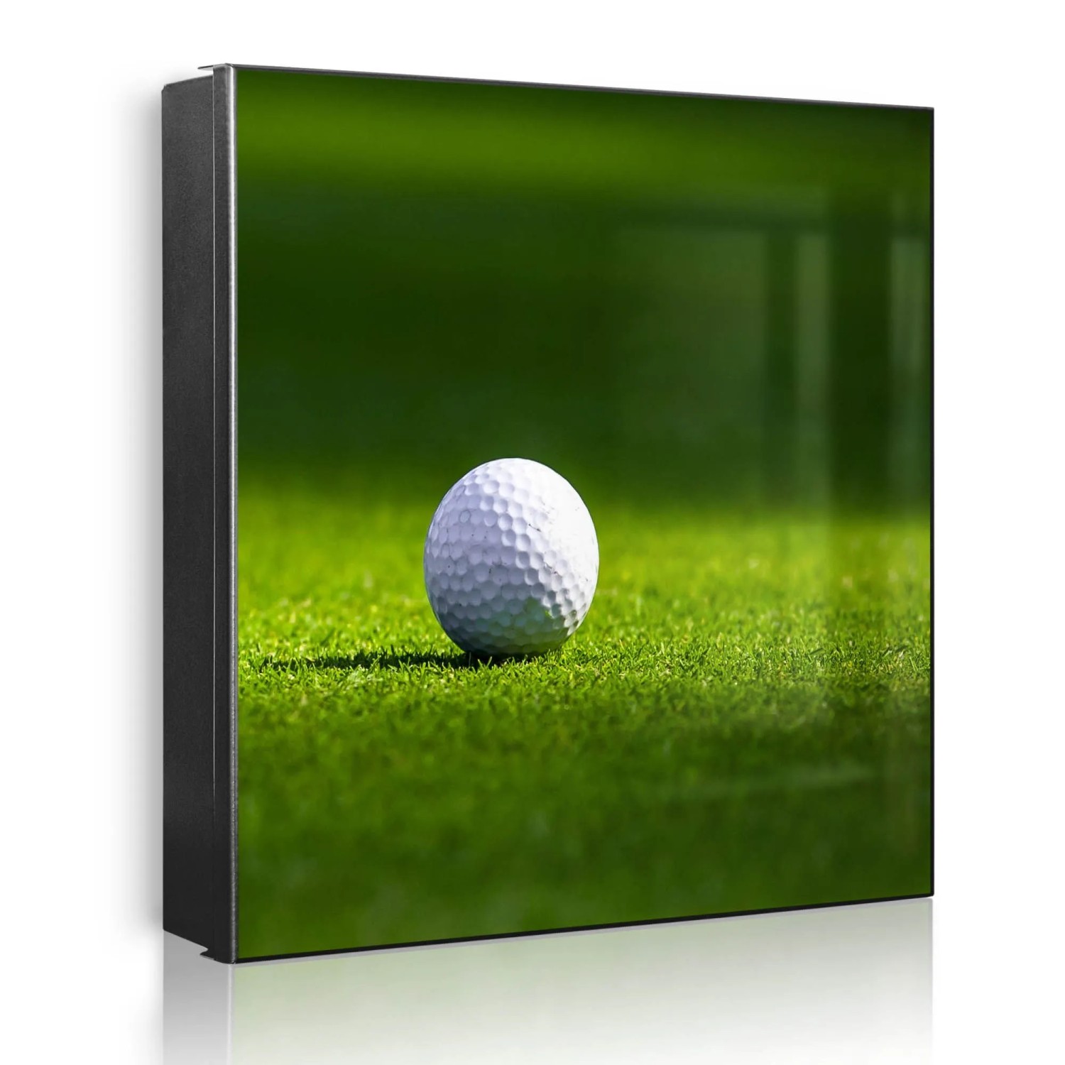 Banjado Großer Schlüsselkasten Metall 30x30cm Schwarz Scharnier Links 50 Haken Beschreibbar Magnetisch Motiv Einsamer Golfball