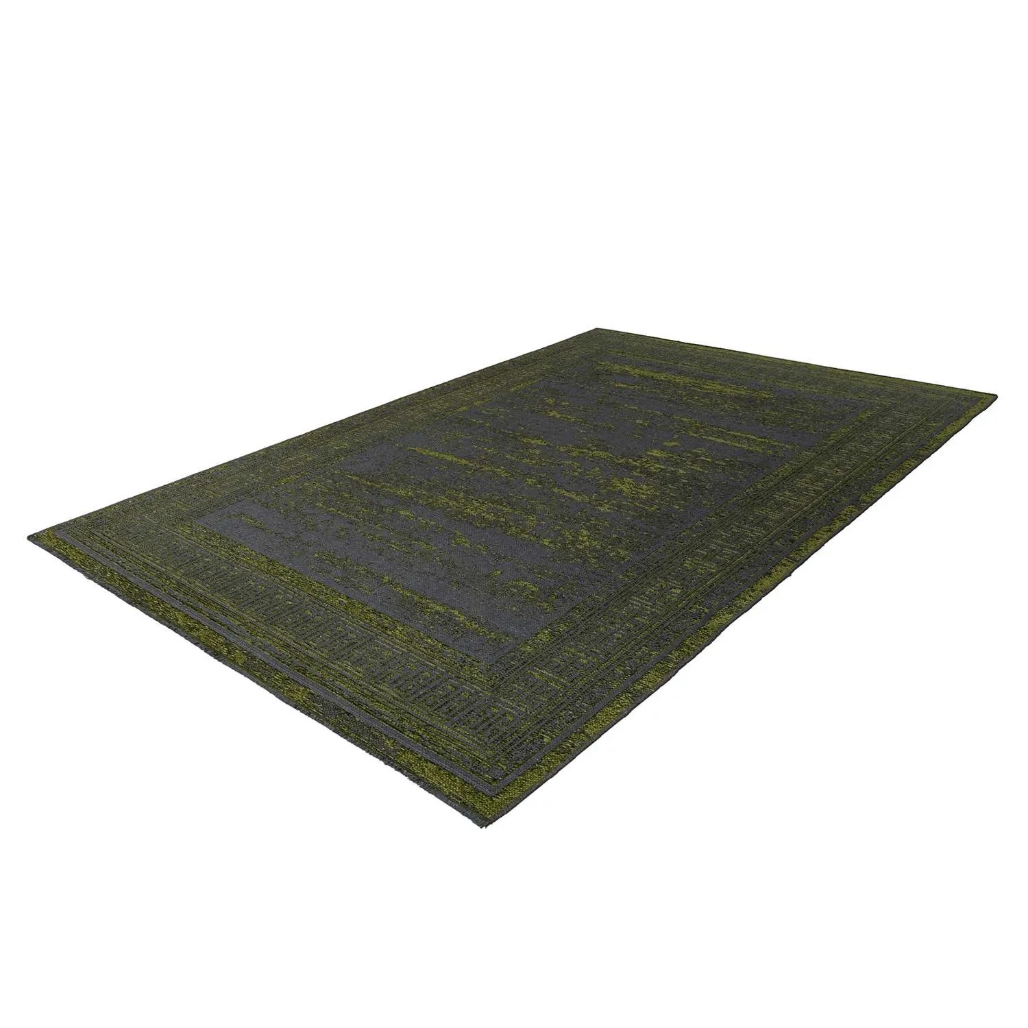 Moderner grüner Kurzflor Teppich (80x150 cm) im klassischen Design mit Reliefstruktur.