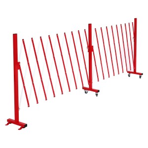 MCW Alu Absperrgitter B34, rot-weiß, ausziehbar mit Rollen für flexible Gartenzäune.