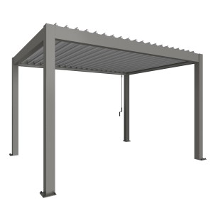 Moderne Biohort Pergola in Quarzgrau/Silber-Metallic für Terrasse und Garten.