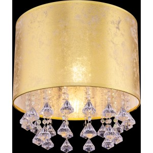 Globo Deckenleuchte Amy, nickel-matt, mit Blattgold-Schirm und Acrylkristallen.